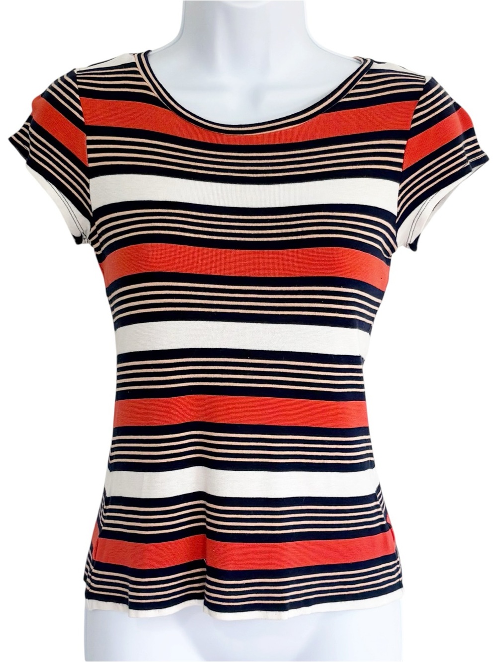 THE LIMITED Perfect Tee Striped Fitted Stretch Knit Preppy Nautical Top Small